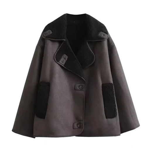 Women's Oversized Pilot Jacket – Cozy Teddy Lining for Winter 0