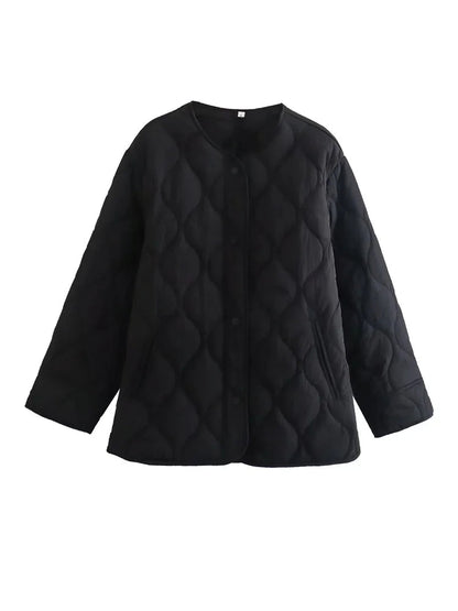 Women's Oversized Quilted Jacket – Cozy Style with Snap Buttons 0