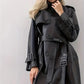 Women's PU Leather Trench Coat – Chic Belted Design for Fall 1