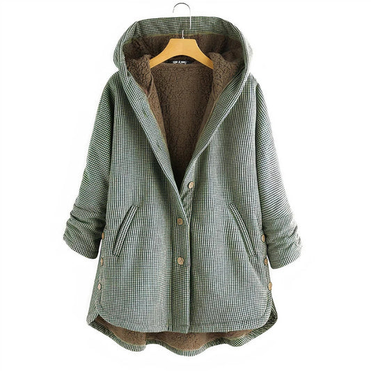 Women’s Plaid Hooded Coat – Sherpa Lined for Cozy Comfort 0