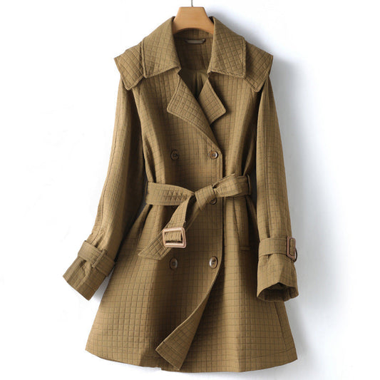 Women's Plaid Trench Coat – Chic Belted Design for Effortless Style 0