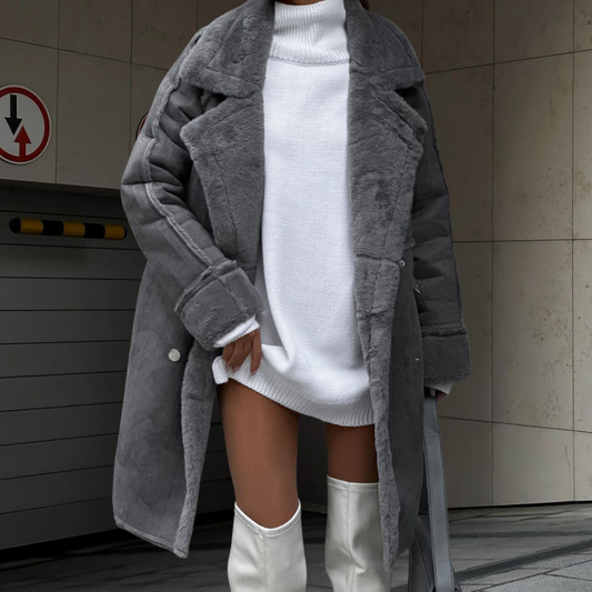 Women's Plush Long Cardigan – Cozy Suit Collar for Winter Style 0