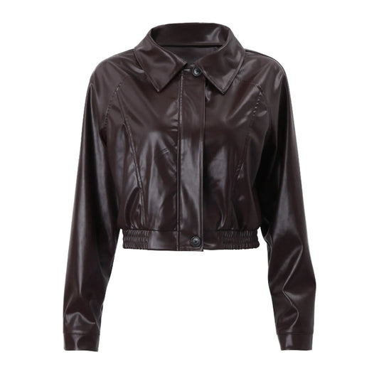 Women's Retro PU Leather Jacket – Chic Zipper Design for Fall 0