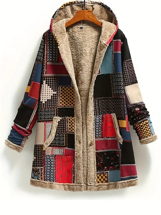 Women's Retro Patchwork Jacket – Cozy Vintage Winter Coat 0
