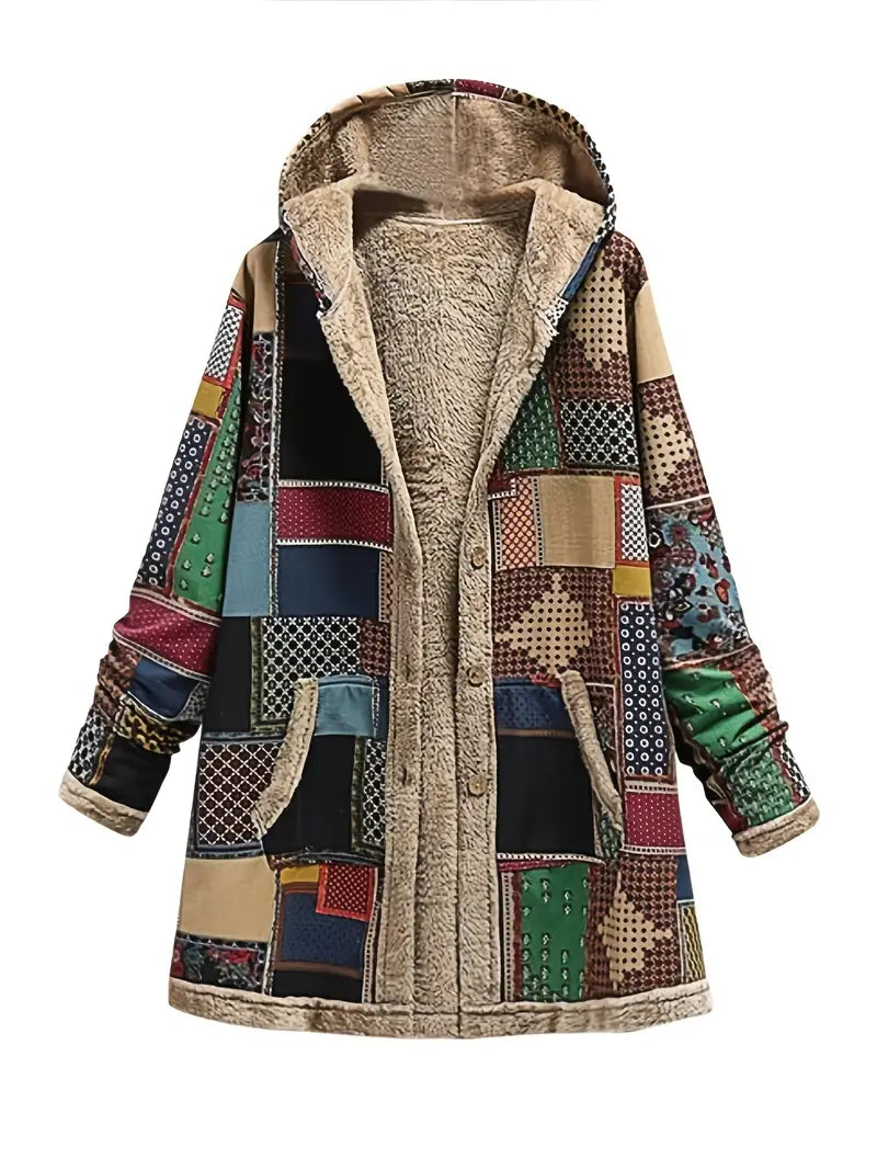 Women's Retro Patchwork Jacket – Cozy Vintage Winter Coat 1