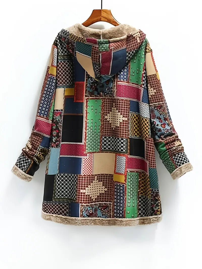 Women's Retro Patchwork Jacket – Cozy Vintage Winter Coat 4