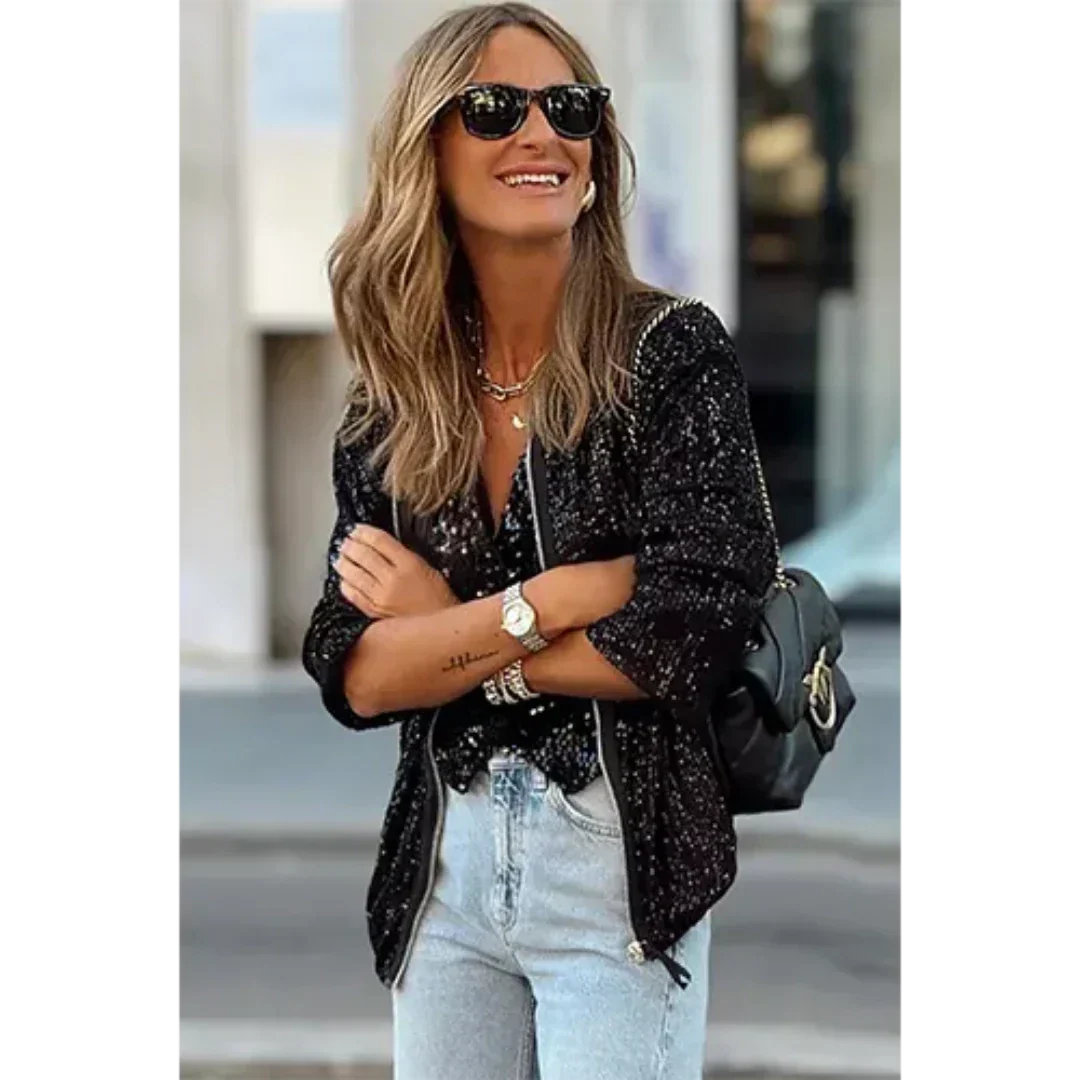 Women’s Sequin Bomber Jacket – Cropped Style for Effortless Glam 1