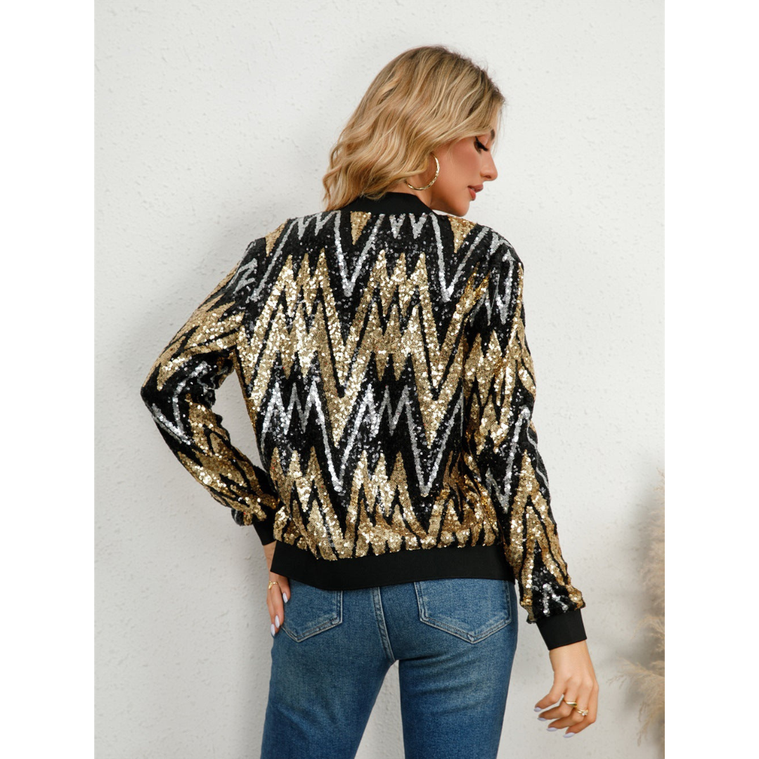 Women’s Sequin Bomber Jacket – Glamorous Zigzag Design for All Occasions 2