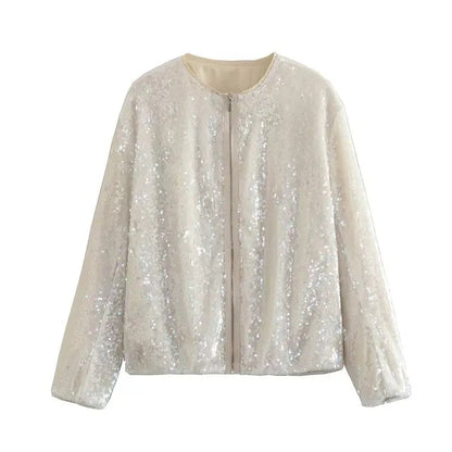 Women's Shiny Jacket – Elegant Zippered Design for Chic Layering 0
