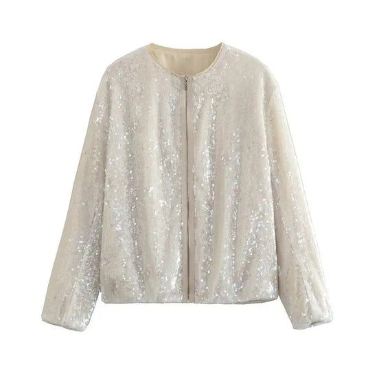 Women's Shiny Jacket – Elegant Zippered Design for Chic Layering 0
