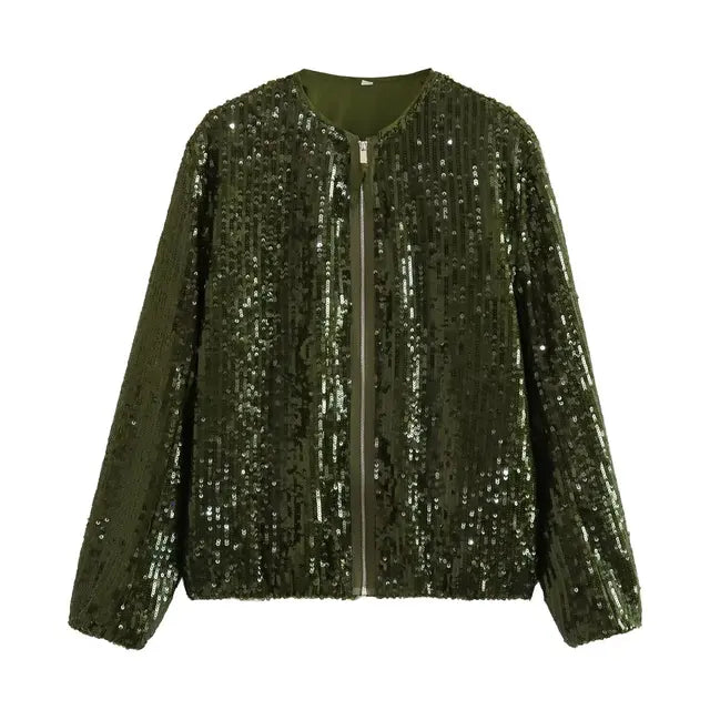 Women's Shiny Jacket – Elegant Zippered Design for Chic Layering 1