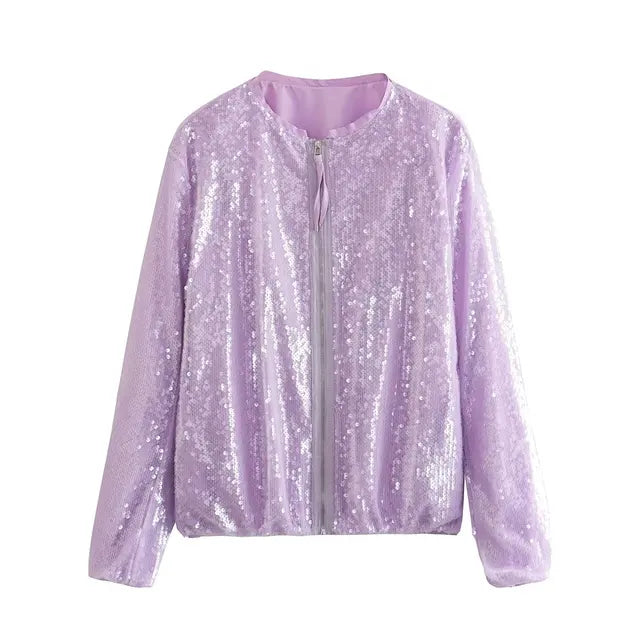 Women's Shiny Jacket – Elegant Zippered Design for Chic Layering 2