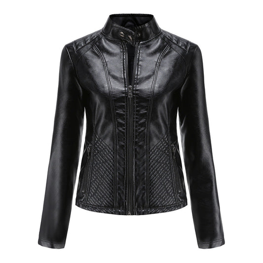 Women's Slim-Fit Leather Jacket – Chic Stand Collar for Casual Style 0