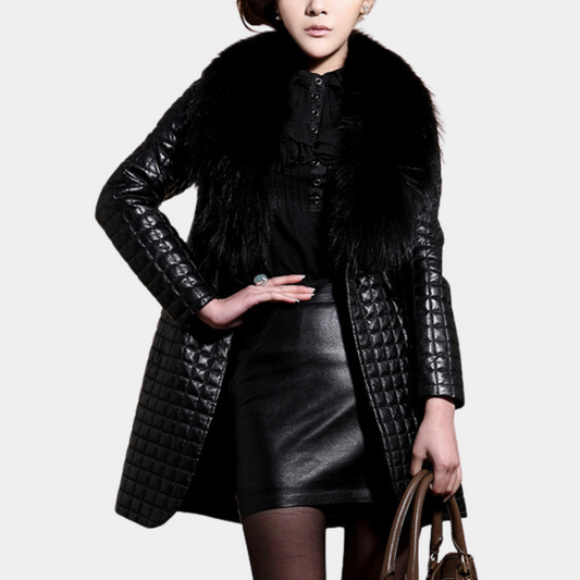Women's Slim-Fit Quilted Coat – Luxurious Faux Fur Collar 0