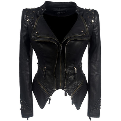 Women’s Slim Fit Biker Jacket – Edgy Studded Design 0