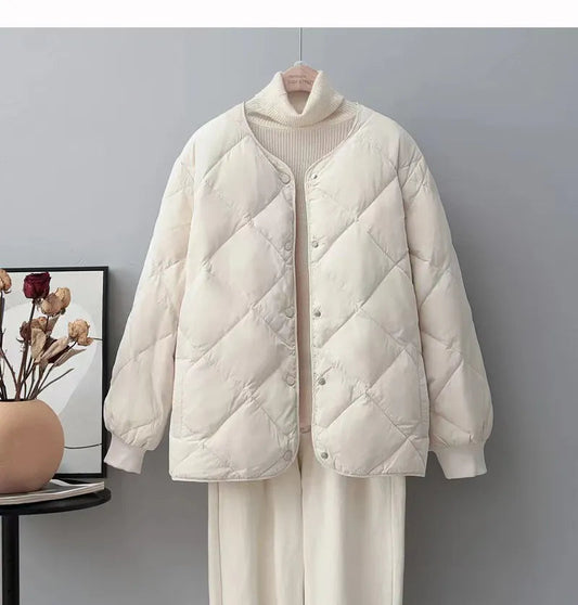 Women's Slim Fit Diamond Check Down Jacket – Cozy Style for Fall 0