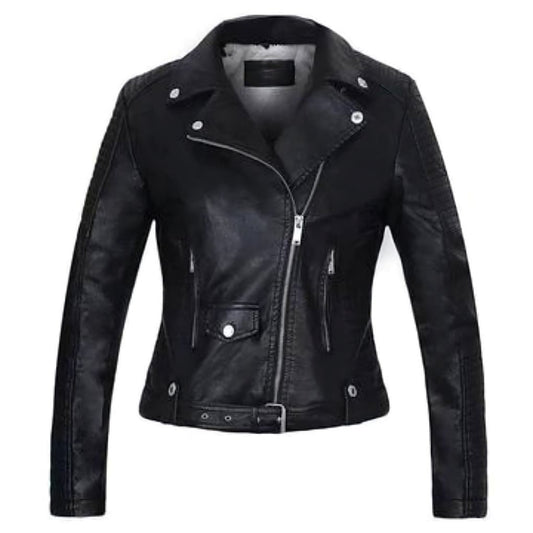 Women's Slim Fit Faux Leather Jacket – Cozy Fleece Lining & Trendy Zippers 0