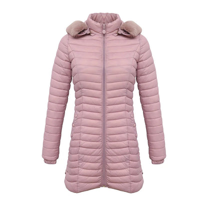 Women's Slim Fit Puffer Jacket – Chic Fur Hood for Winter Warmth 0