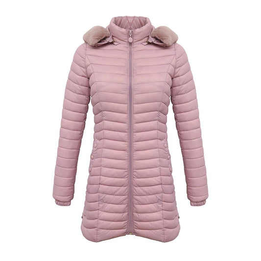Women's Slim Fit Puffer Jacket – Chic Fur Hood for Winter Warmth 0