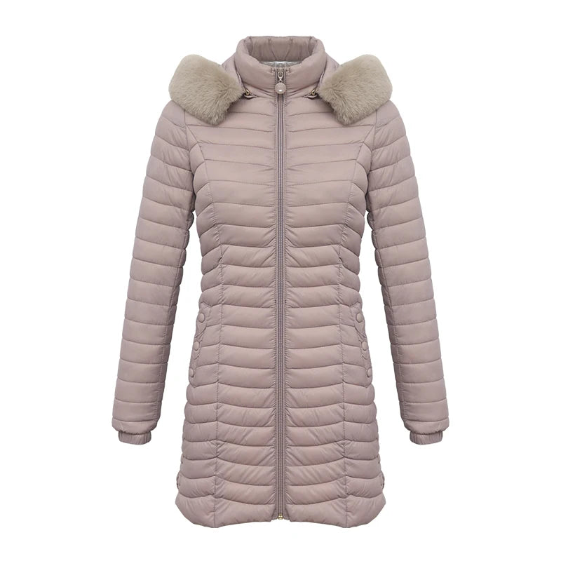 Women's Slim Fit Puffer Jacket – Chic Fur Hood for Winter Warmth 10