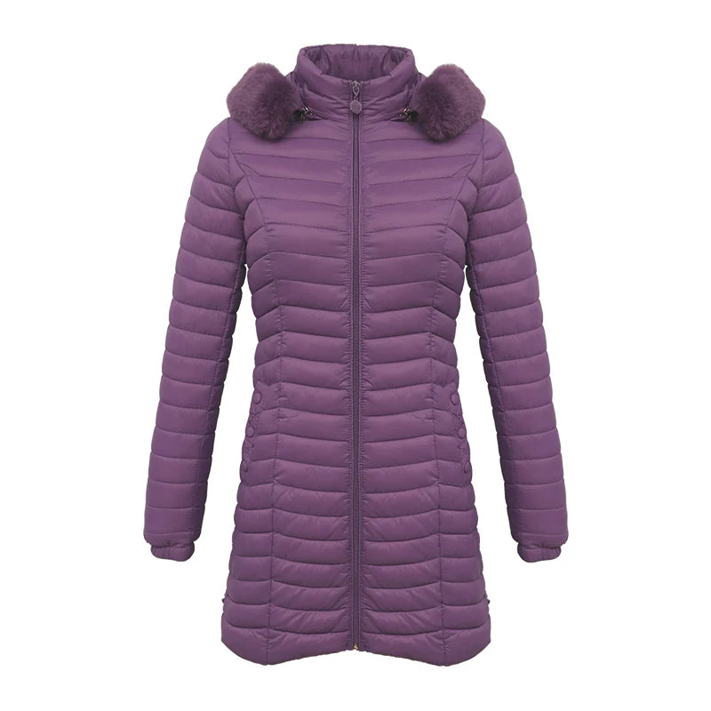Women's Slim Fit Puffer Jacket – Chic Fur Hood for Winter Warmth 11
