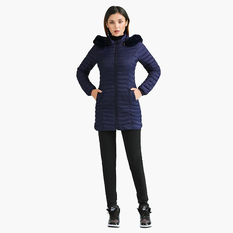Women's Slim Fit Puffer Jacket – Chic Fur Hood for Winter Warmth 4