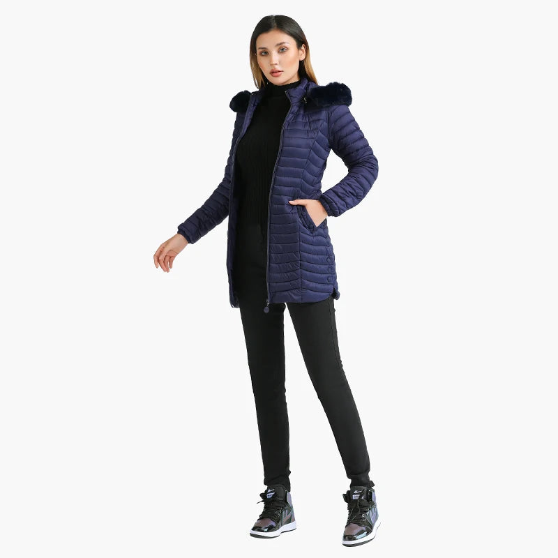 Women's Slim Fit Puffer Jacket – Chic Fur Hood for Winter Warmth 5