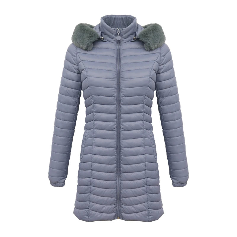 Women's Slim Fit Puffer Jacket – Chic Fur Hood for Winter Warmth 6