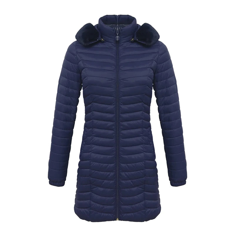 Women's Slim Fit Puffer Jacket – Chic Fur Hood for Winter Warmth 7