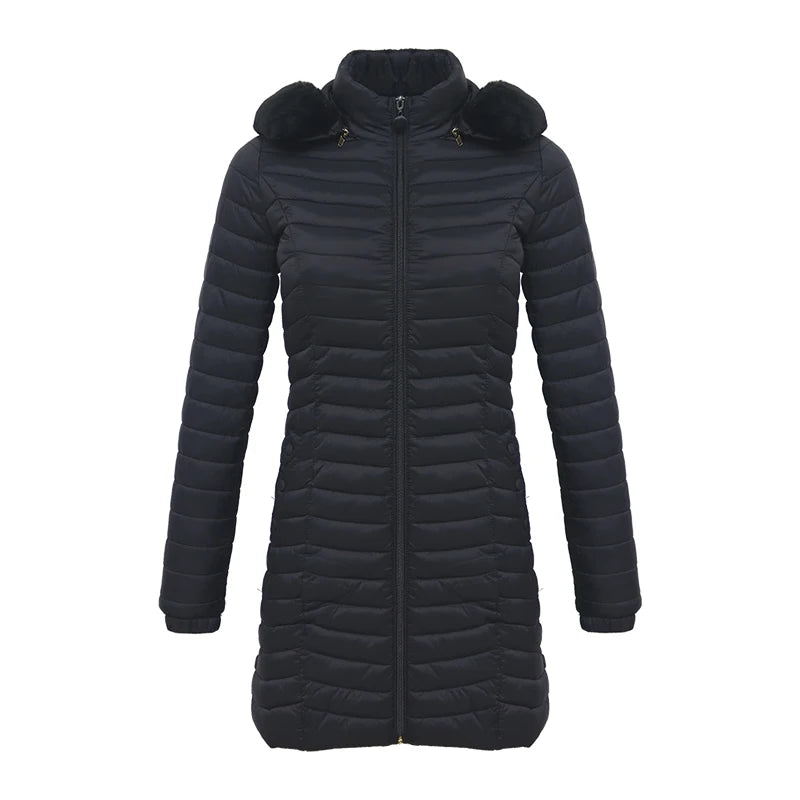 Women's Slim Fit Puffer Jacket – Chic Fur Hood for Winter Warmth 8