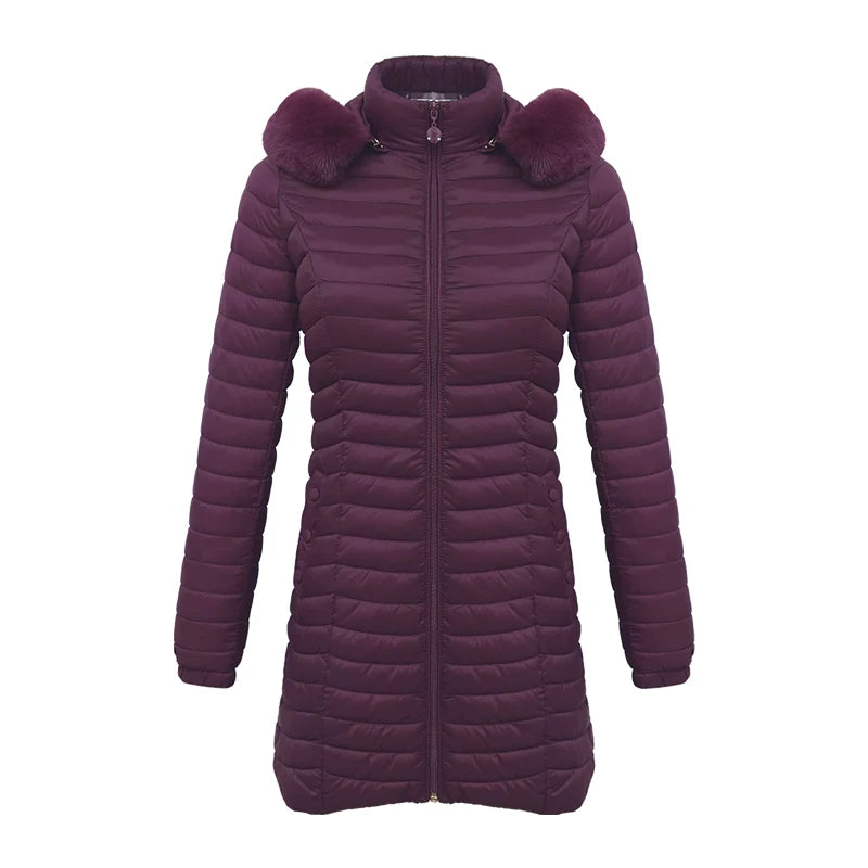 Women's Slim Fit Puffer Jacket – Chic Fur Hood for Winter Warmth 9