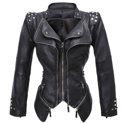 Women's Slim Fit Rivet Leather Jacket – Edgy Style for Every Occasion 0