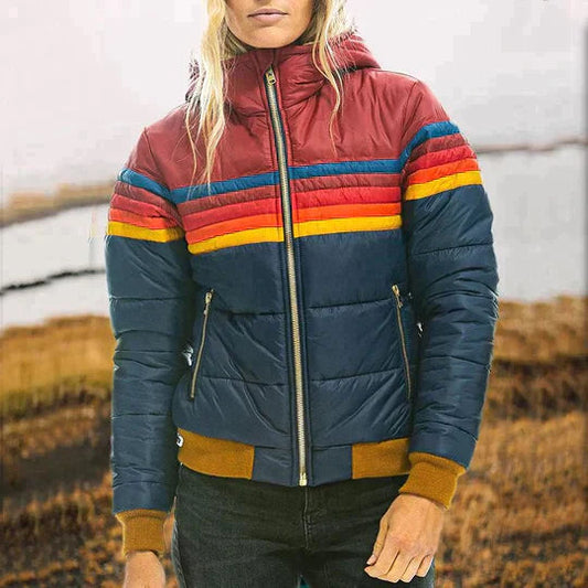 Women’s Striped Quilted Jacket – Cozy Casual Outerwear for Fall 0