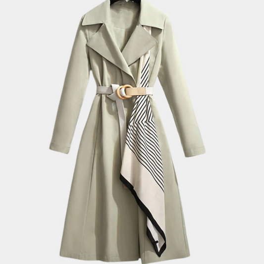 Women's Trench Coat – Tailored Fit with Flared Hem & Scarf Detail 0