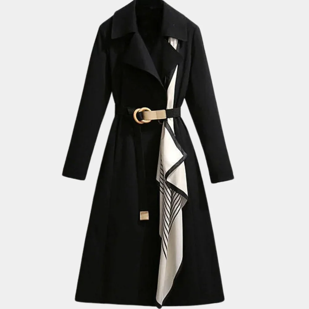 Women's Trench Coat – Tailored Fit with Flared Hem & Scarf Detail 2