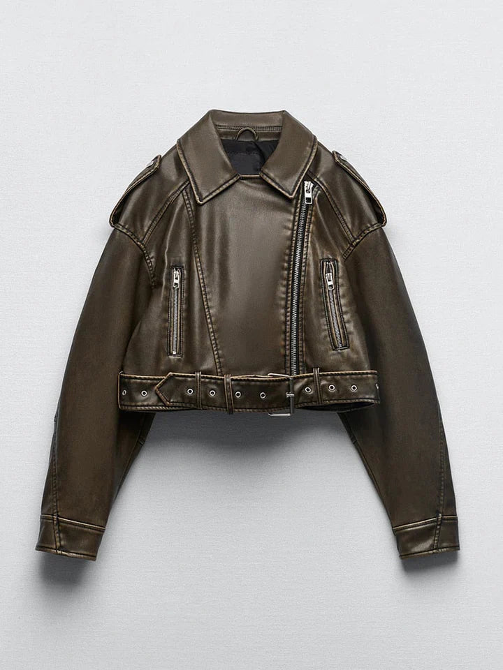Women's Vintage Leather Jacket – Retro Style with Classic Comfort 0