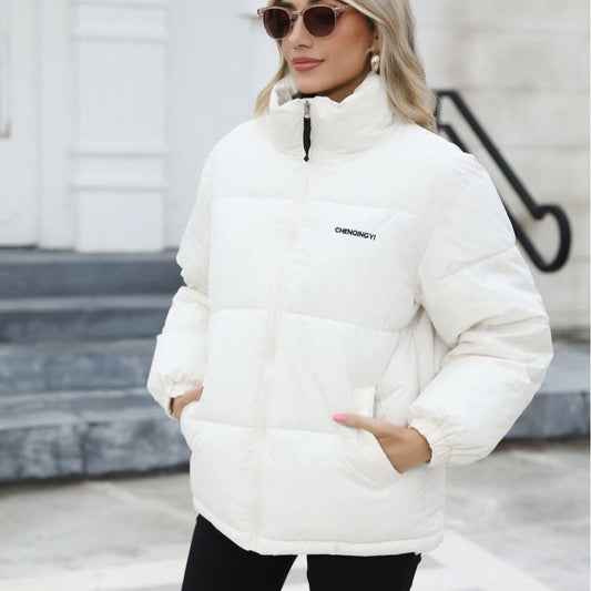Women's Windproof Puffer Jacket – Cozy Cotton with Turtle Neck 0