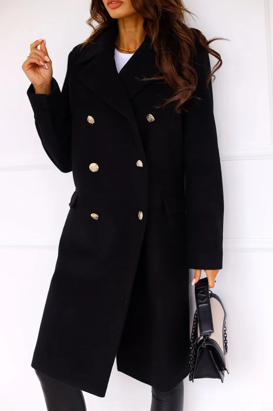 Women's Winter Coat – Double-Breasted Textured Fabric for Elegance 0