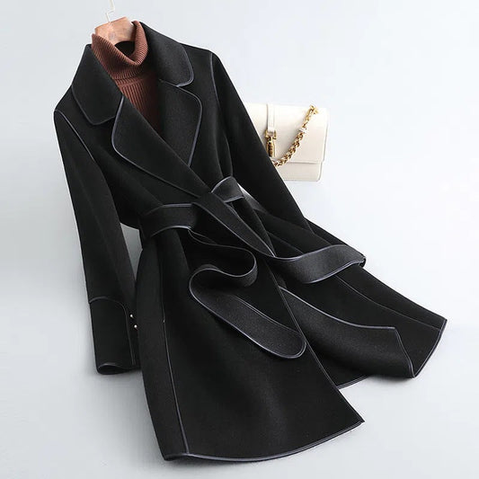 Women’s Wool Blend Trench Coat – Tailored Fit for Chic Style 0