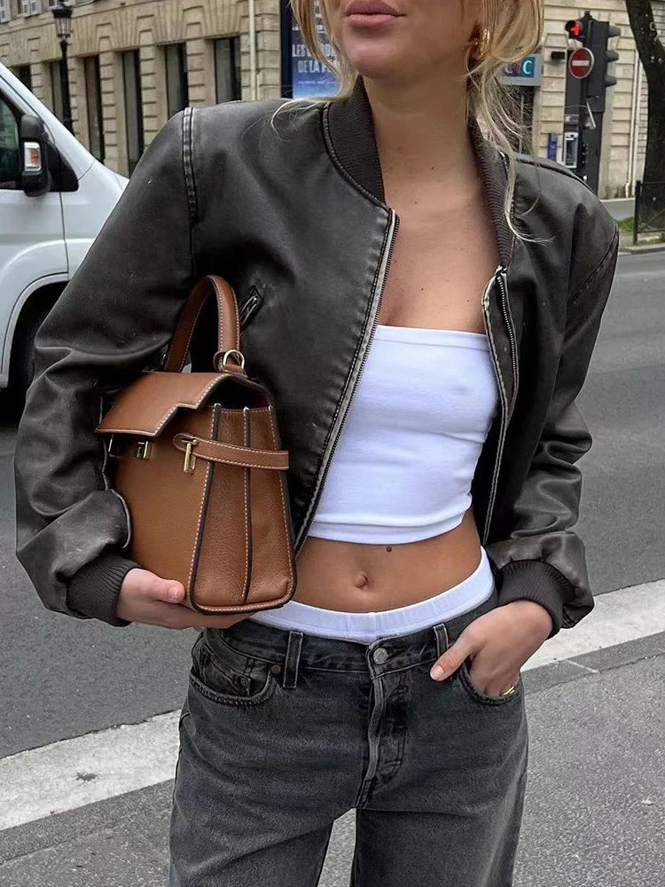 Womens Leather Jacket - Cropped Fit for Edgy Style & Comfort 1