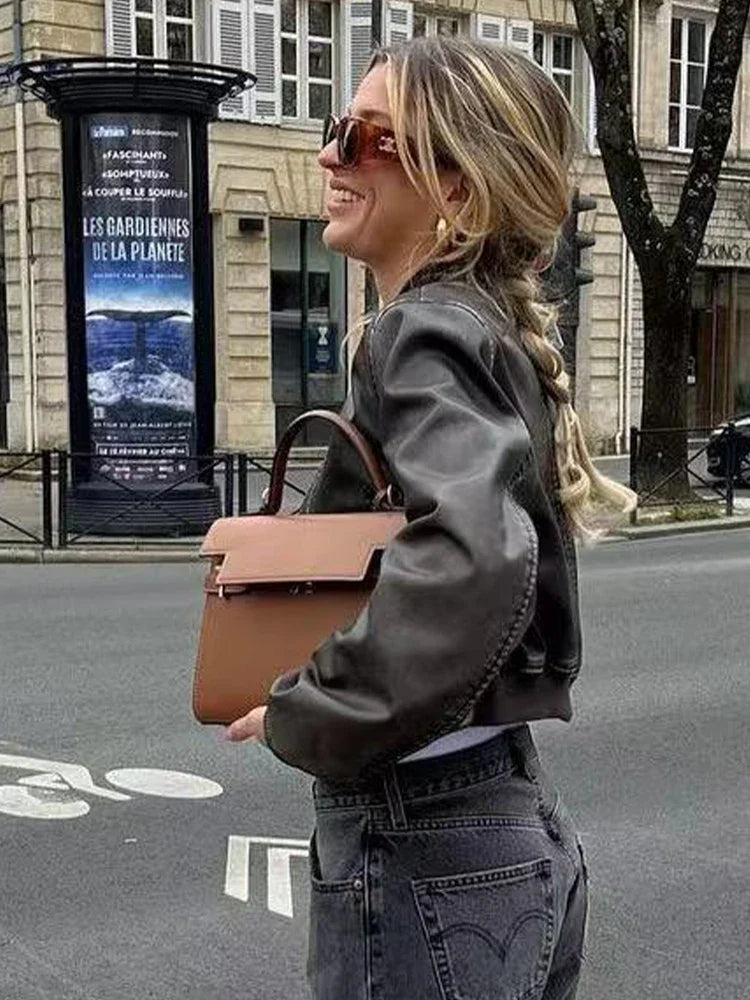 Womens Leather Jacket - Cropped Fit for Edgy Style & Comfort 3