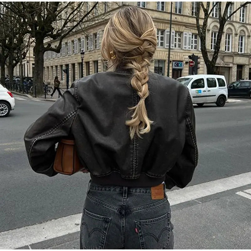 Womens Leather Jacket - Cropped Fit for Edgy Style & Comfort 4