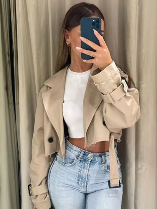 Womens Trench Coat – Chic Cropped Design for Transitional Weather 0
